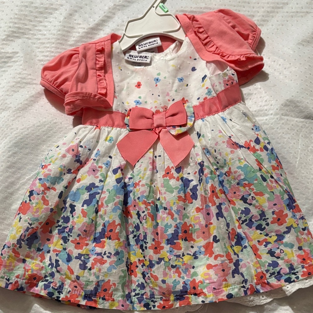 Blueberi Boulevard Floral Dress with Pink Accents